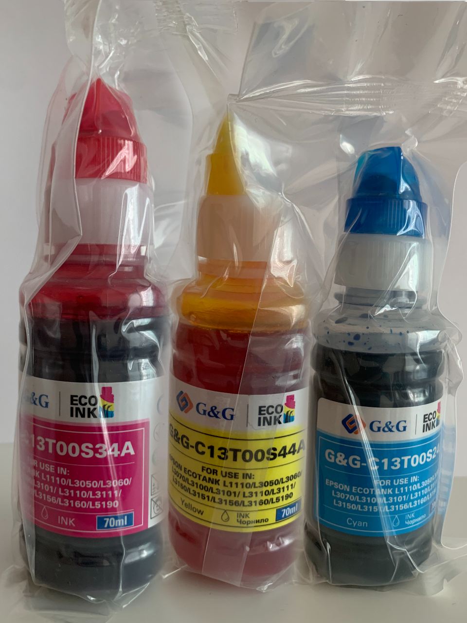 Комплект чорнила для принтера Epson L3100 L3101 L3110 L3150 L3151 3 кольори Magenta Cyan Yellow 70 мл