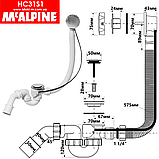Сифон для ванни напівавтоматичний хромований HC31S1 McAlpine, фото 2