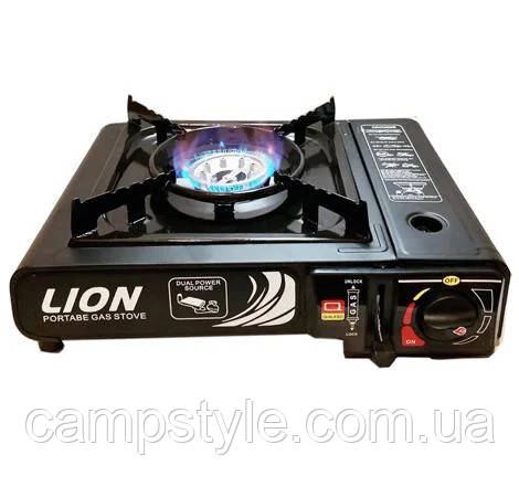 Портативна газова плита з п'єзопідпалом і адаптером під побутовий балон у кейсі LION No66-3, фото 1