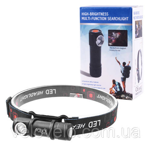 Ліхтар налобний Police 2155-XPE, ЗУ USB, вбудований акумулятор, магніт