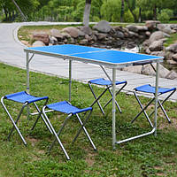 Раскладной туристический стол со стульями в чемодане набор мебели стол и 4 стула Синий JMP