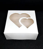 ККоробка подарункова біла Серця складна самозбірна з вікном 15х15х6 см для подарунків і солодощів