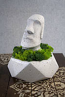 Домашній декор з мохом, кашпо зі стабілізованим мохом, статуетка Істукан Моаї з острова Пасхи