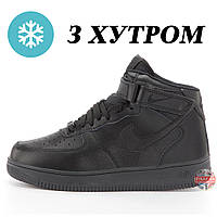 Мужские зимние кроссовки Nike Air Force 1 Mid Winter Black High, черные кожаные кроссовки найк аир форс зима