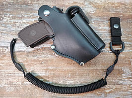 Кобура до ПМ Макарова на пояс з чохлом під магазин шкіряна чорна + шнур тренчік 971 SV