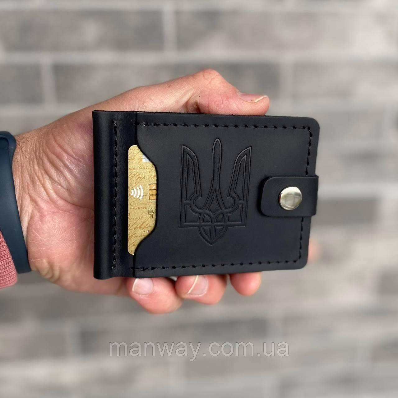 Чоловічий затискач для грошей тримач для купюр із гербом Classic Button Black UA