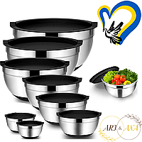 Набір металевих мисок Ari&Ana з силіконовим дном і кришкою 8 шт (30-16 см) чорні