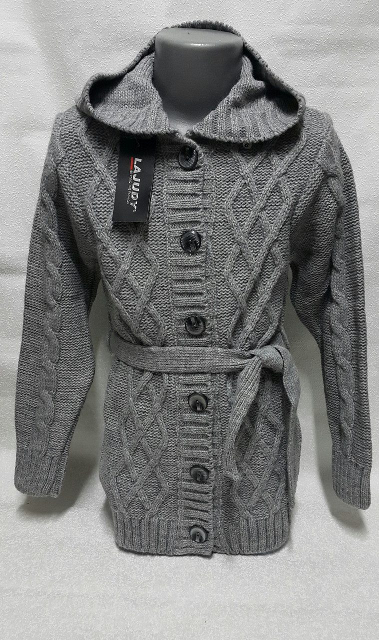 Кофта з капюшоном в'язана для дівчаток 92,98 зростання Подовжена, фото 1