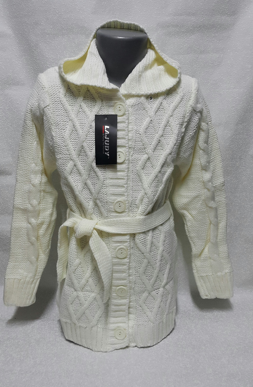 Біла подовжена кофта для дівчаток 98,104,110,116 зростання Капюшон, фото 1