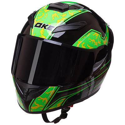 Мотошолом інтеграл (full face) QKE M-3832 M-XL чорний-салатовий