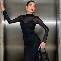Жіноча сукня сітка Чорна облягающа сукня міді