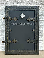 Дверца для коптильни с термометром, мангала, духовки 500х700 мм. кованные, железные. 1 створчатые. Дуб