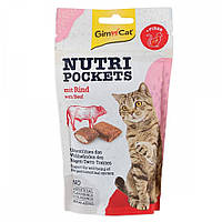 Лакомство витаминное для кошек GimCat Nutri Pockets Говядина + Солод 60 г (для вывода шерсти)