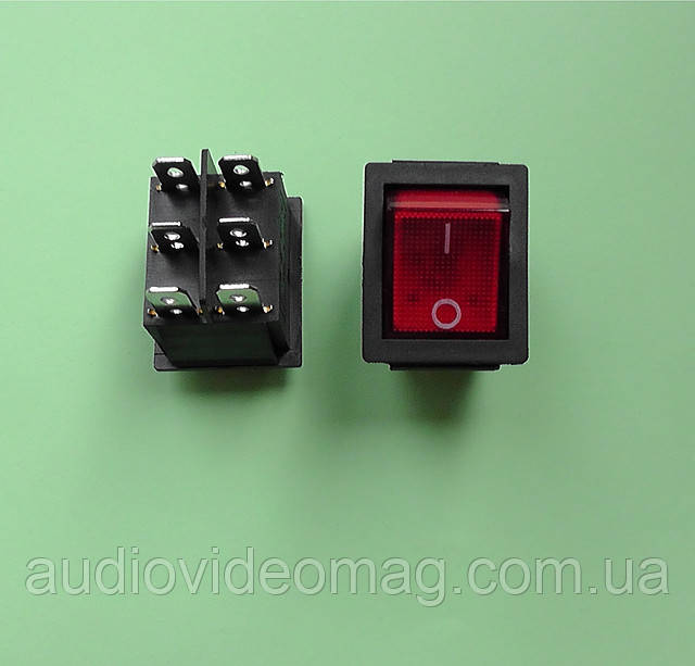 Перемикач клавішний 28.5 х 22 мм, 250V 15A, з підсвічуванням, фото 1