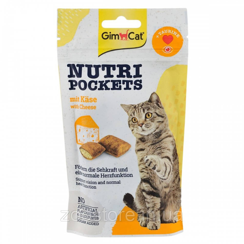 Ласощі вітамінні для котів GimCat Nutri Pockets Сир + Таурин 60 г (для очей та серця)