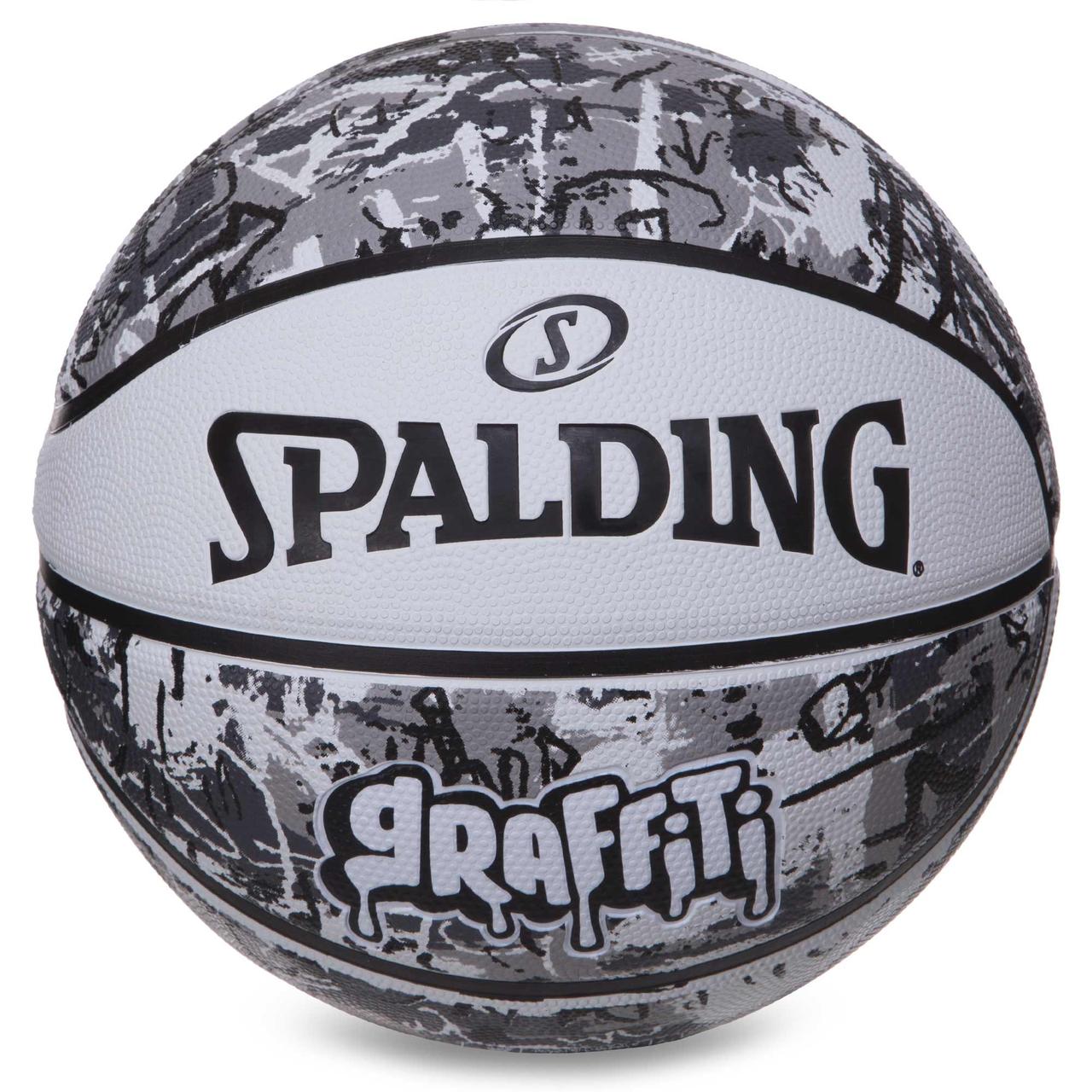 М'яч баскетбольний гумовий No7 SPALDING 84375Y GRAFFITI білий-чорний, фото 1