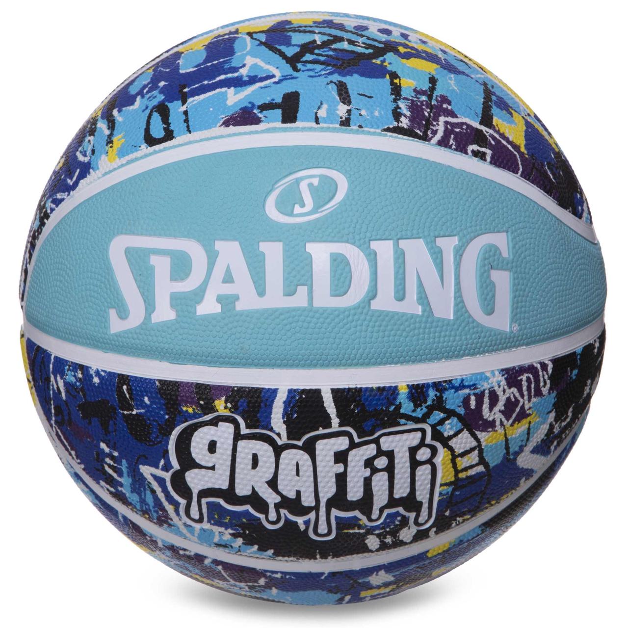 М'яч баскетбольний гумовий No7 SPALDING 84373Y GRAFFITI блакитний-синій, фото 1