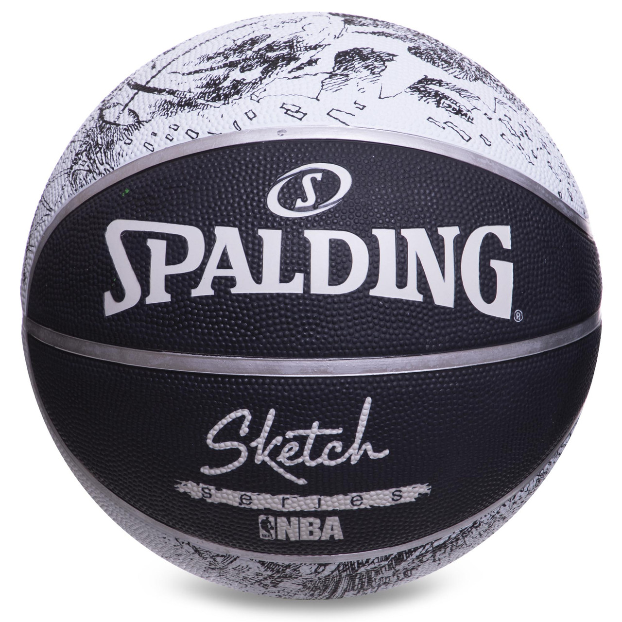 М'яч баскетбольний гумовий SPALDING Sketch Series 83534Z No7 чорний-білий, фото 1