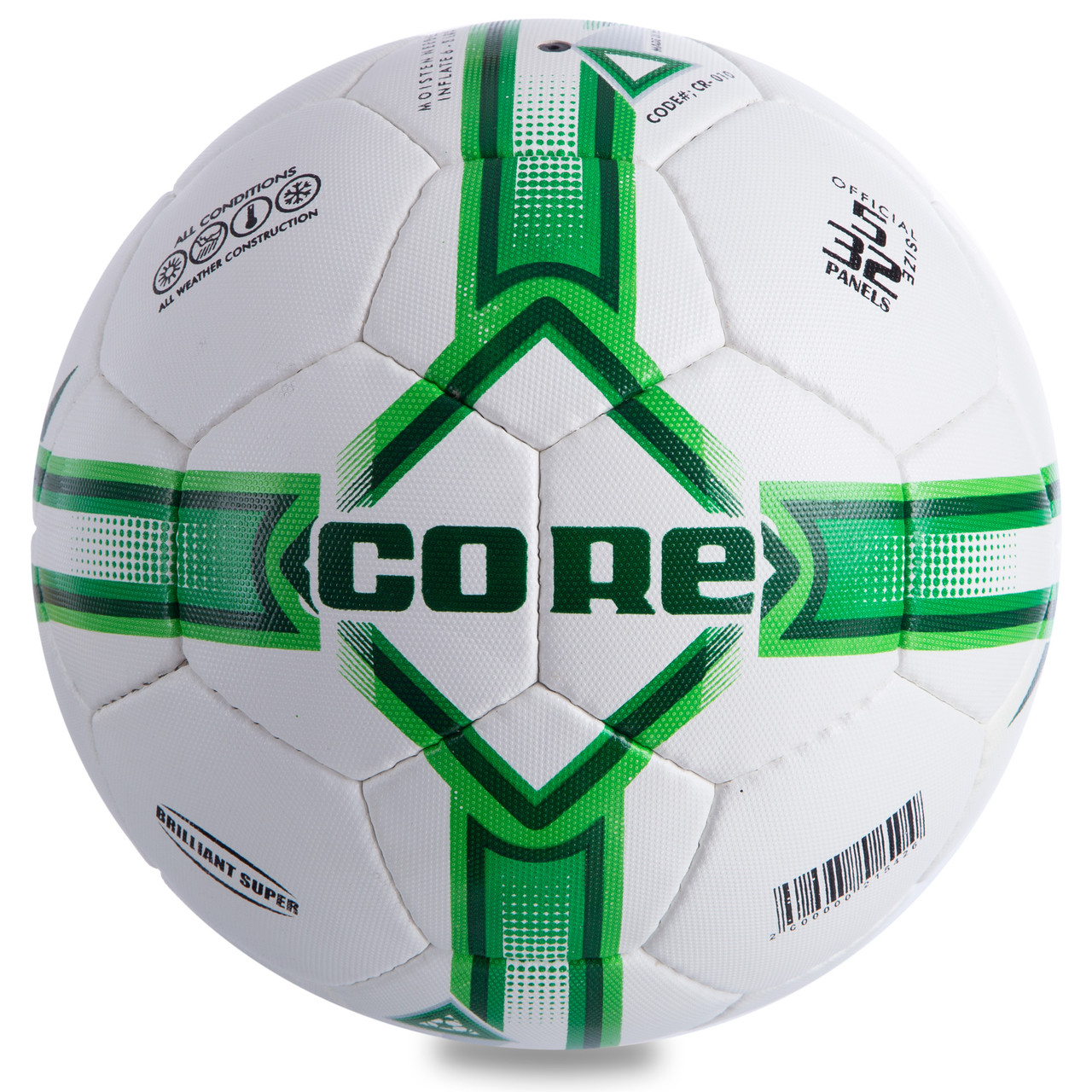 М'яч футбольний CORE BRILIANT SUPER CR-010 No5 PU білий-зелений