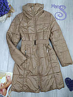 Стеганая удлиненная куртка Reserved женская бежевая с поясом еврозима Размер 42 (М)