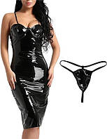 Жіноче обтисле плаття зі штучної лакованої шкіри, блискуче