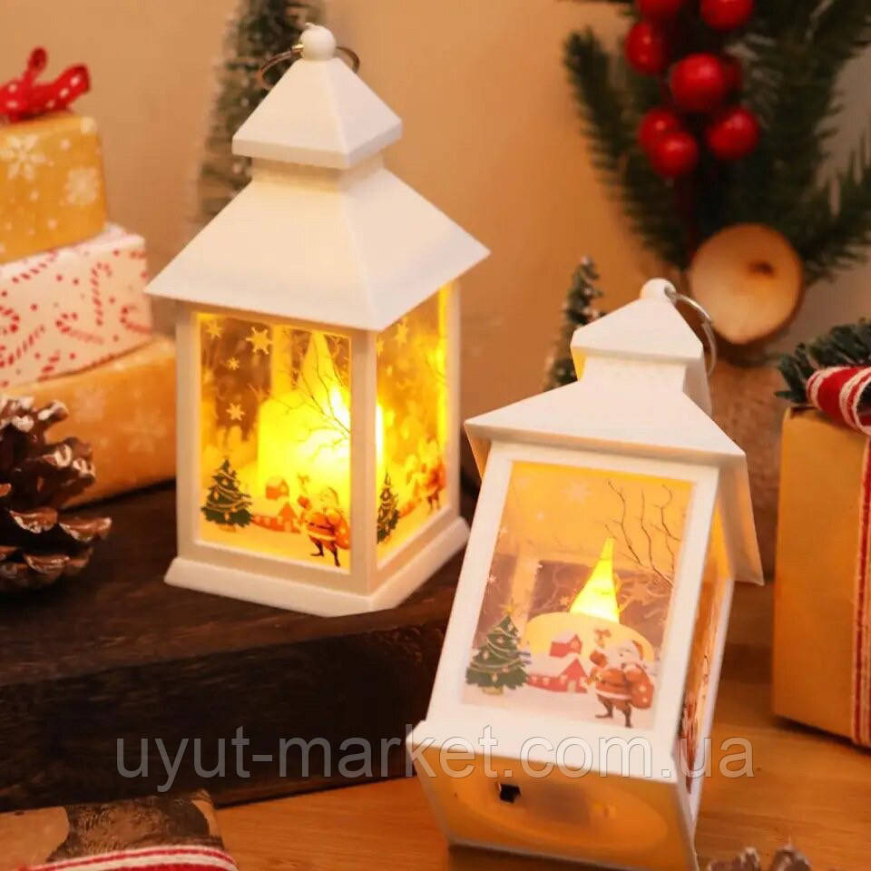 Новорічний нічник свічка/декоративний світильник "Новорічний будиночок" 14х6.4см, білий