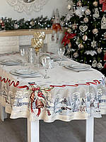 Скатерть новогодняя гобеленовая овальная Limaso Лимасо тканевая на овальный стол снегири OVAL1254 160*220