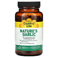 Натуральный чеснок Country Life "Nature's Garlic" с витамином Е и маслом рисовых отрубей (180 капсул)