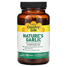 Натуральний часник Country Life "Nature's Garlic" з вітаміном Е й олією рисових висівок (180 капсул)