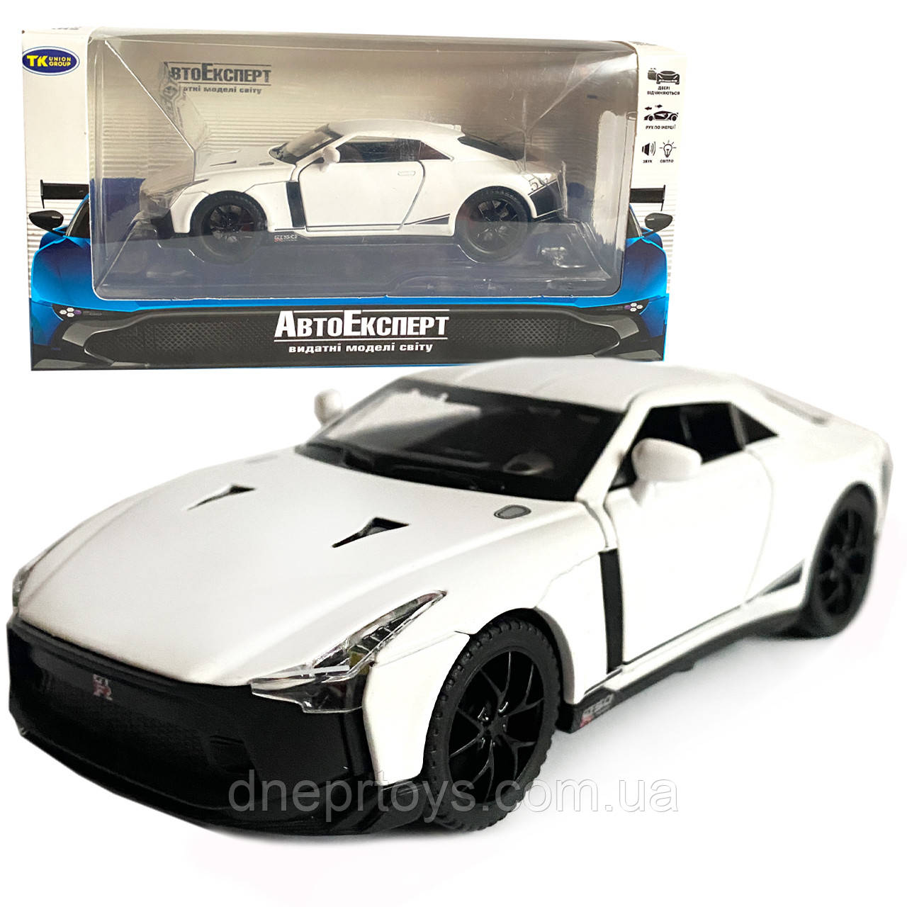 Іграшкова машинка металева Nissan GT-R 50, нісаан, білий, звук, світло, інерція, откр двері, багажник, капот, Автоексперт, 1:32,, фото 1