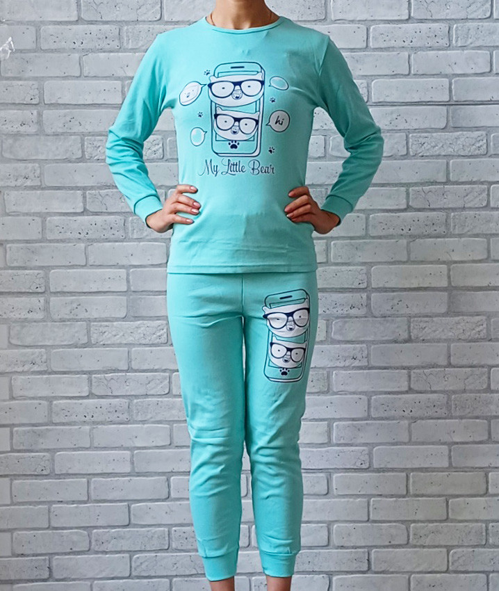 Пижама оптом яркая с принтом кофта длинный рукав и штаны на манжете для девочки подросток р.10 12 14 16 лет - фото 1 - id-p2009680656