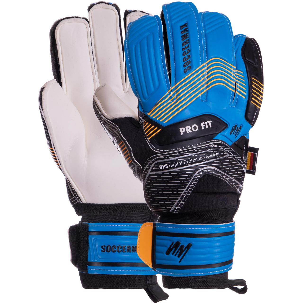 Рукавиці воротарські SOCCERMAX GK-023 розмір 8-10 синій-чорний, фото 1