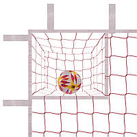 Сетка на ворота футбольные тренировочная с карманами в углах «Евро» Zelart SO-9264 7,5x2,5м красный-белый