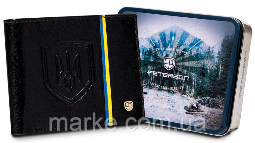 Горизонтальне шкіряне портмоне чорне Peterson у подарунковій коробці (mrk)