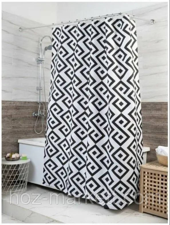 Штора для ванної тканинна Міранда Antep 180 х 200 см чорно-біла, фото 1
