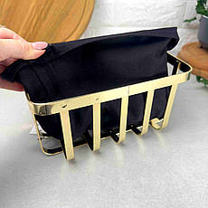 Металевий кошик для хліба зі знімним чохлом 22.5*16.5см Gold, фото 2
