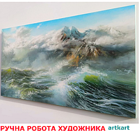 Картина маслом море горы пейзаж большая Картина авторская интерьерная живопись масло холст Подарок начальнику