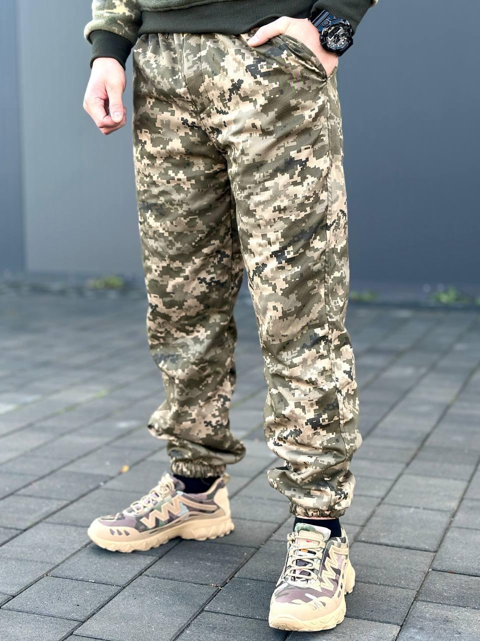 Зимові штани на флісі піксель Зимова форма ЗСУ Тактичні теплі штани Армійські піксельні штани на флісі