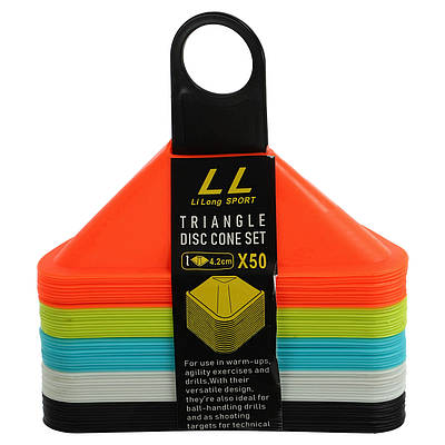 Фішки для розмітки поля трикутні на пластиковій підставці Zelart C-8651 50 шт. кольору в асортименті