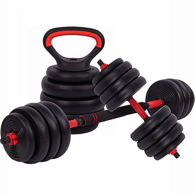 Набір гантелей зі штангою та гірей 3в1 багатофункціональний Zelart LN-1100-40 вага 40 кг чорний-червоний