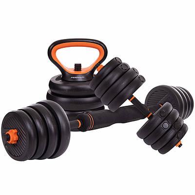 Набір гантелей зі штангою та гірами 6в1 багатофункціональний 30 кг FED SC-80016-30 2 шт. по 15 кг