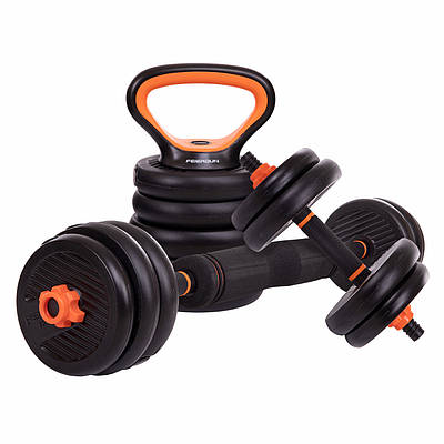 Набір гантелей зі штангою та гірами 6в1 багатофункціональний 10 кг FED SC-80016-10 2 шт. по 5 кг