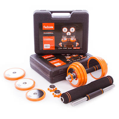 Набір гантелей зі штангою 3в1 у пластиковому кейсі 30 кг FED FED-8008-30 2 шт. по 15 кг
