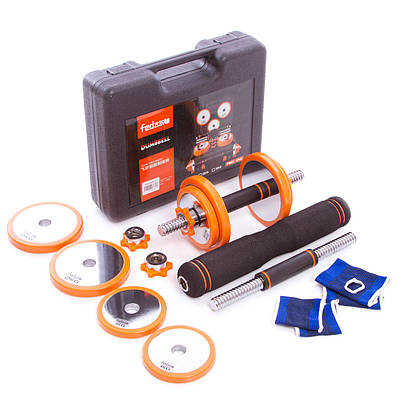 Набір гантелей зі штангою 3в1 у пластиковому кейсі 15 кг FED FED-8008-15 2 шт. по 7,5 кг