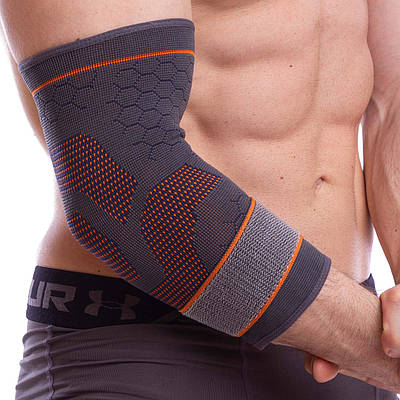 Налокітник еластичний із фіксувальним ременем SIBOTE ST-963 S-XL 1 шт сірий-жовтогарячий