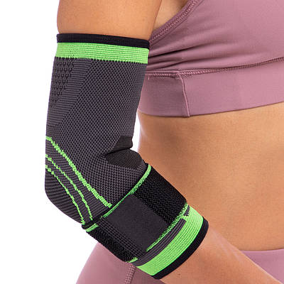 Налокітник еластичний із фіксувальним ременем SIBOTE ST-2506 M-L сірий-салатовий