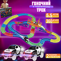 Детский автотрек с подсветкой и двумя машинками 18Ft track гоночная трасса 5.5 м, мост, перекрёсток NXI