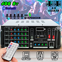 Усилитель звука 745AMP-BT с Bluetooth, 4 канала, Karaoke 5 микрофонов, USB, SD кардридер и FM-тюннер NXI