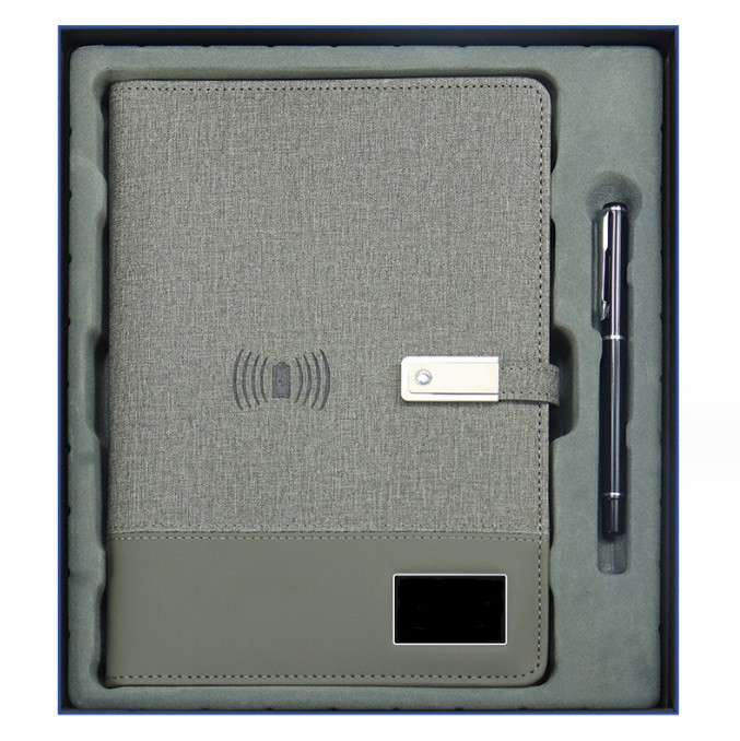 Блокнот із зарядкою бездротовою Powerbank щоденник із флешкою 16 Гб Світло-сірий