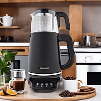 Чайник електричний Homend Royaltea 1726H Black Talking 1800Вт подвійний Німецький Grida, електро чайник